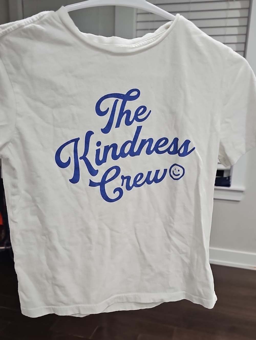 Old Navy White Short-Sleeve Tee with Blue 'The Kindness Crew' Script